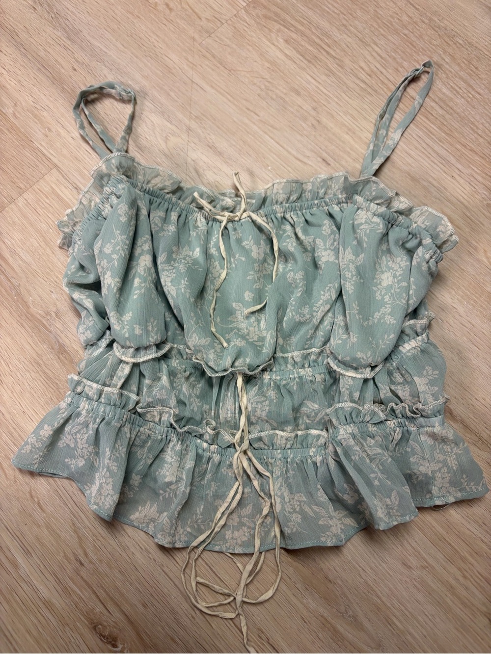 Light Sage Floral Ruffle Cami Top